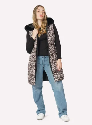 CHALECO MUJER LARGO DOBLE VISTA ANIMALPRINT